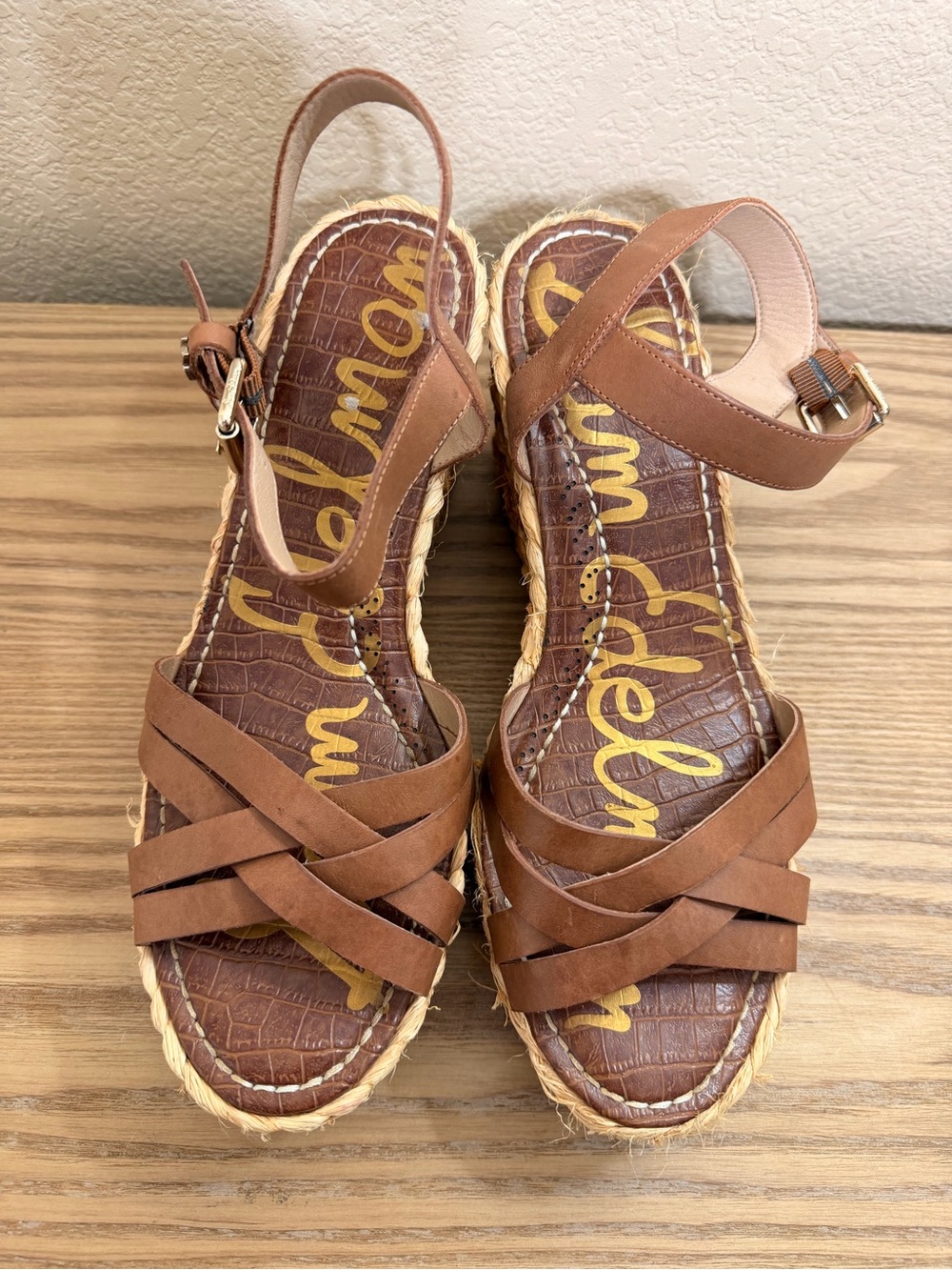 Sam Edelman Brown Leather Espadrille Wedge Sandals size 10